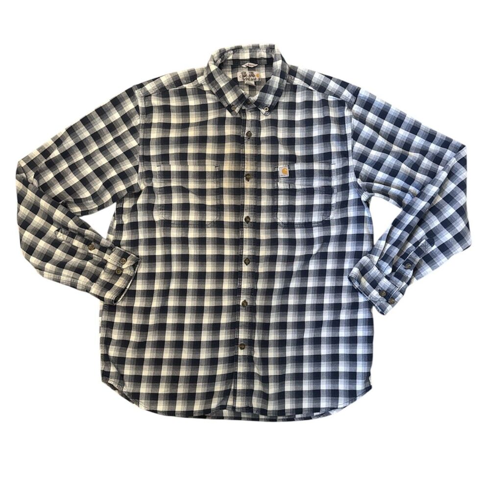 Carhartt Blue White Plaid Relaxed Fit Flannel Button-Up Shirt Men’s Size L